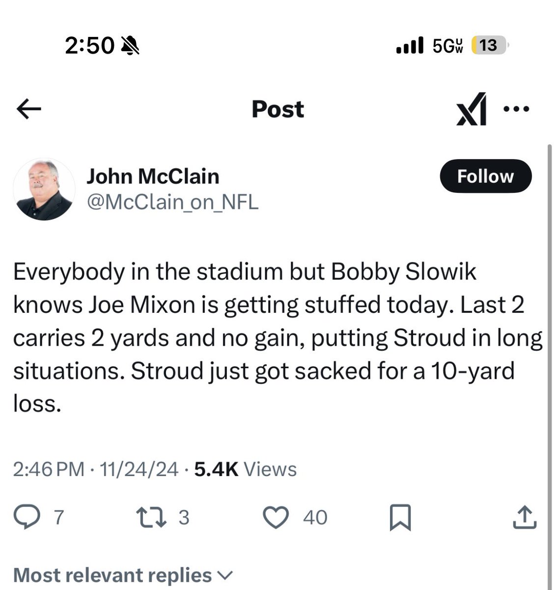 JDingman4's tweet photo. @McClain_on_NFL This is why, John. You saw it with your own eyes too. But here you are again, showing the Texans fans why you are one of the worst people to cover this team. https://t.co/L8sJ4bP4lj