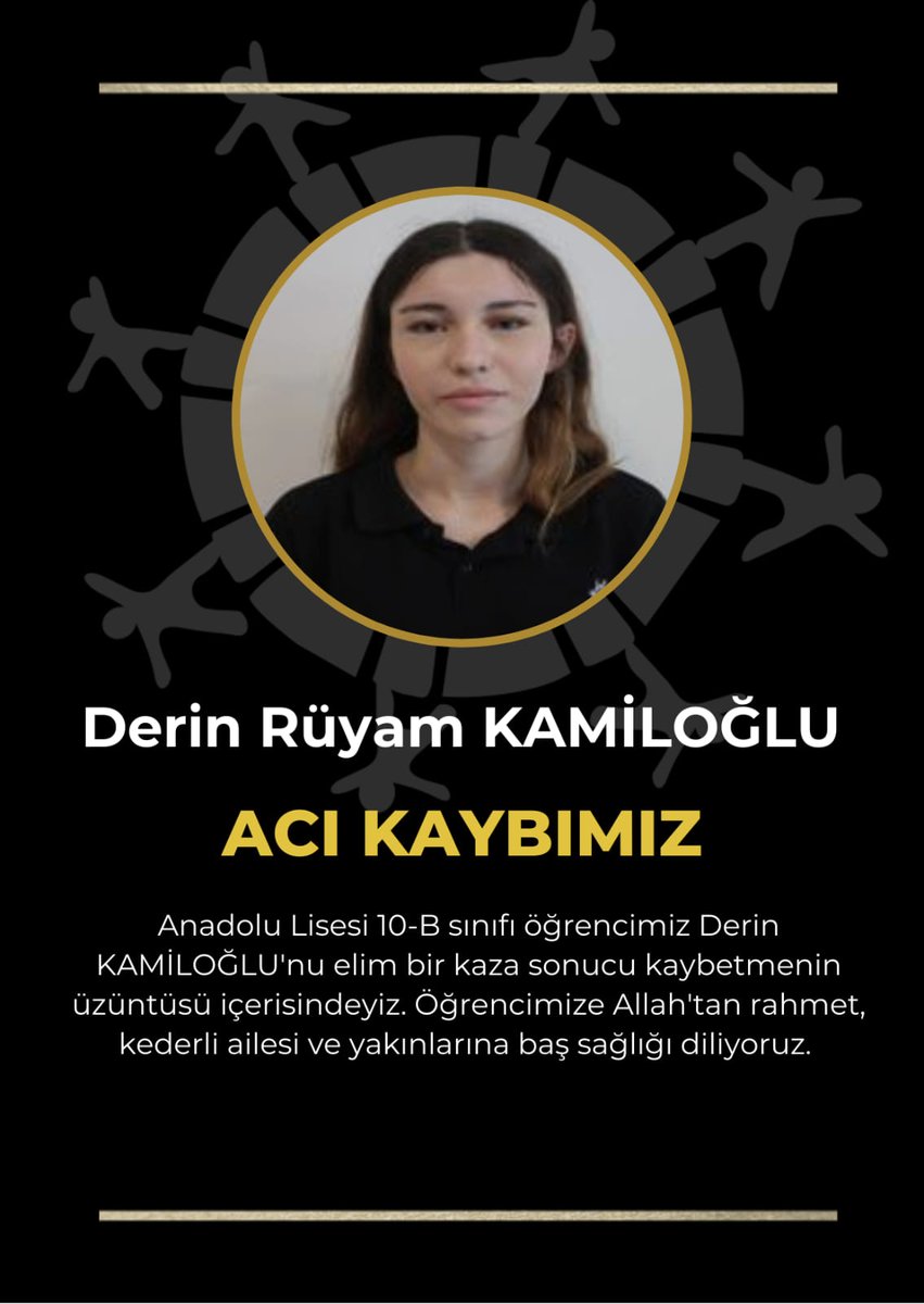 Rota Koleji Anadolu Lisesi 10-B sınıfı öğrencimiz KSK Eskrim takımı sporcumuz Derin KAMİLOĞLU'nu elim bir kaza sonucu kaybetmenin üzüntüsü içindeyiz. Öğrencimize Allah'tan rahmet, kederli ailesi ve yakınlarına baş sağlığı diliyoruz.