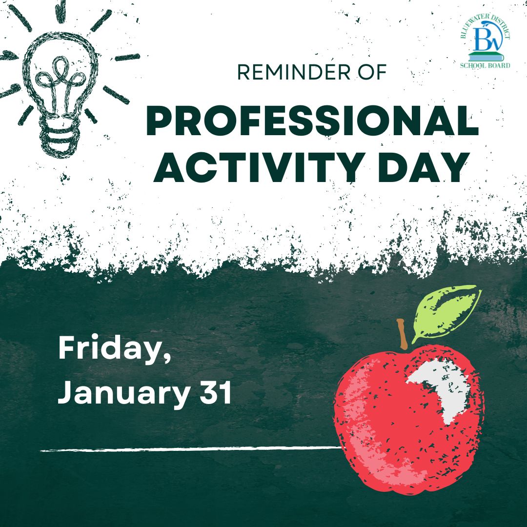 BluewaterDSB's tweet image. 📅 January 31 is a Professional Activity Day in #BWDSB. There will be no classes for students as staff focus on professional learning activities to support student success.
Learn more about the day's objectives here: ow.ly/9H7F50TrXWJ
#PAday #TeachingAndLearning