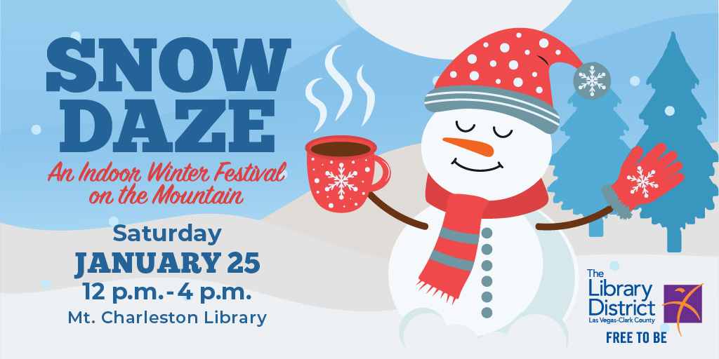 LVCCLD's tweet photo. Take a trip to our scenic #MtCharlestonLibrary on Saturday, January 25 to enjoy our Snow Daze Indoor Winter Festival! 🏔️

❄️ Winter-themed games &amp; prizes for all ages
⛄ Snowman building contest
🎁 Giveaways &amp; silent raffle

Details: https://t.co/55YkzfGq9E #FreeToBeCaptivated https://t.co/jTioXvKSle