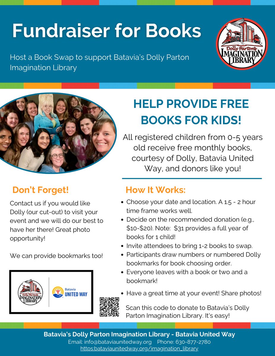 BataviaWay's tweet image. Celebrate Dolly Parton’s birthday by hosting a fundraiser for Batavia’s Dolly Parton Imagination Library! Help ensure every Batavia child has access to these amazing books. Want Dolly to make an appearance? Let us know! 📚❤️ #DollysLibrary #BataviaImaginationLibrary