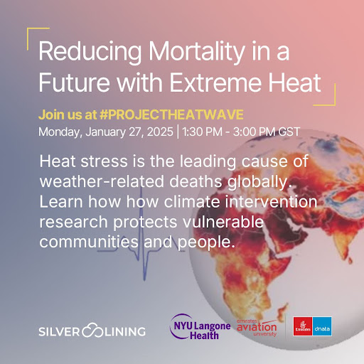 SilverLining (@silverliningngo) on Twitter photo On January 27, we’ll be in Dubai to host a special two-part panel event on protecting society from extreme heat, in partnership with <a href="/EAUDubai/">Emirates Aviation</a> and @NYULangone.
Fill out this form if you are interested in attending the invite-only event: forms.office.com/pages/response… On January 27, we’ll be in Dubai to host a special two-part panel event on protecting society from extreme heat, in partnership with <a href="/EAUDubai/">Emirates Aviation</a> and @NYULangone.
Fill out this form if you are interested in attending the invite-only event: forms.office.com/pages/response…