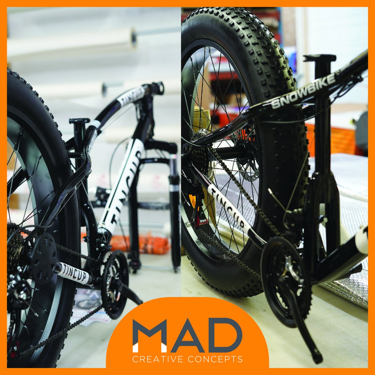 Check out our custom-wrapped Tincup snow bike! With bold promotional signage featured throughout, it's built to turn heads and make an impact on the snow and beyond! #MADCreativeConcepts #Signage #Advertising #Snowbike