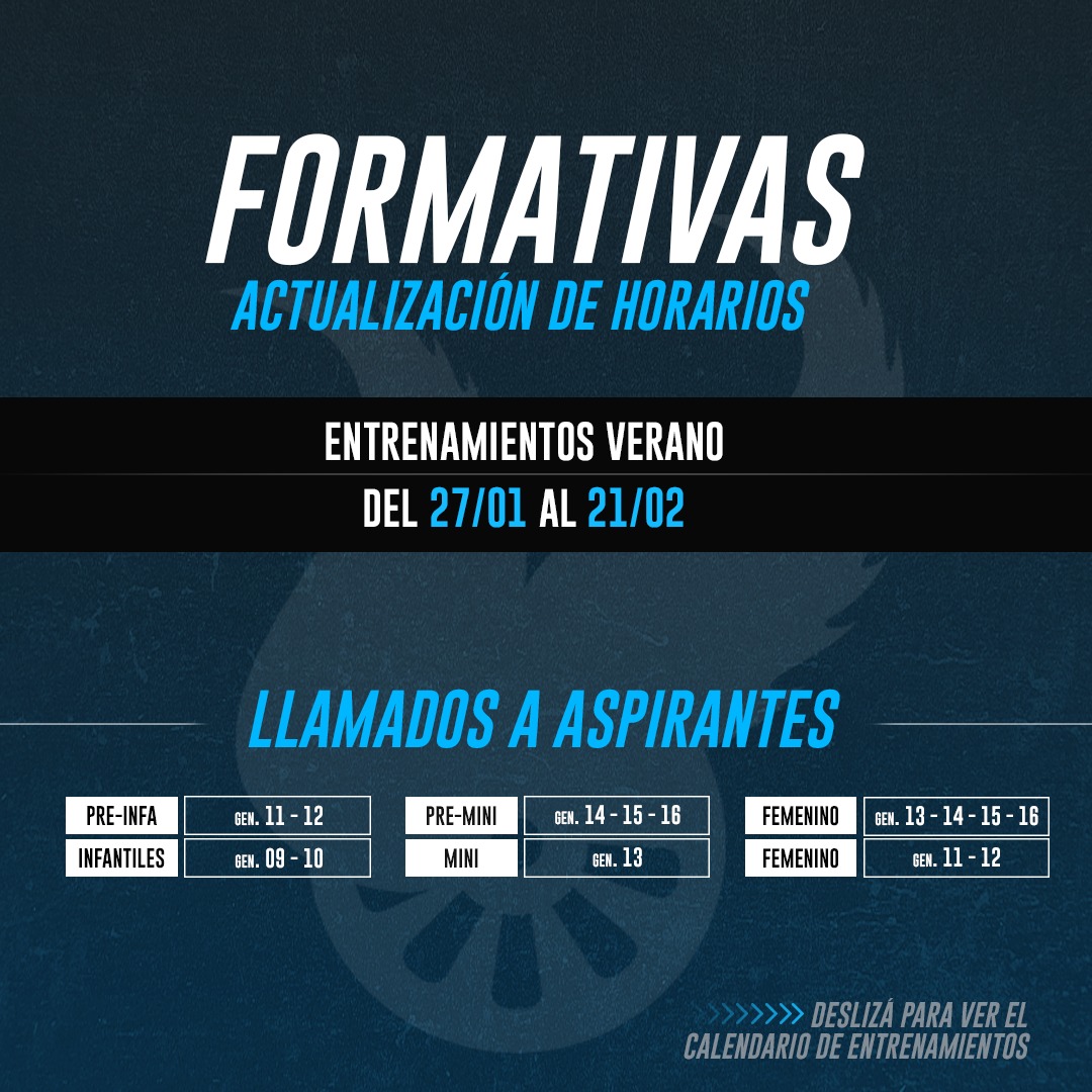clubaatenas's tweet photo. 📣 LLAMADO A ASPIRANTES DE FORMATIVAS: BASKET MASCULINO Y FEMENINO 🏀💙

Si naciste entre 2009 y 2016, podés ser parte de las formativas de Atenas

⚠️ Actualizamos el calendario de entrenamientos. Desde el 27/01 al 21/02 🗓️ 

¡Inscribite ahora en la secretaría del Club! https://t.co/YHEAkca0VF