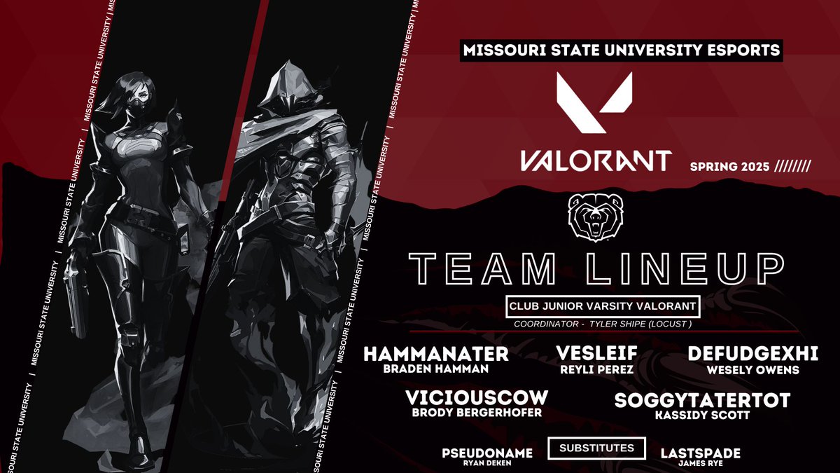 Happy Friday Bears! Today kicks off Bear's Weekend, so make sure to stay tuned for all sorts of cool announcements from now through Sunday night!
First up, our Varsity and JV Valorant team reveal! Catch them competing Monday nights in NECC live on our Twitch!🐻