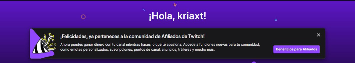 Por Fin Tengo el Afiliado (hace 2 meses), pasaron cosas y ajá, e vuelto a hacer directos y se que tengo que hacer mas en mis redes sociales y hacer mis overlays, pero me da pereza, pero el dia que sea relativamente rentable lo hago y muchas Gracias por ayudarme ❤