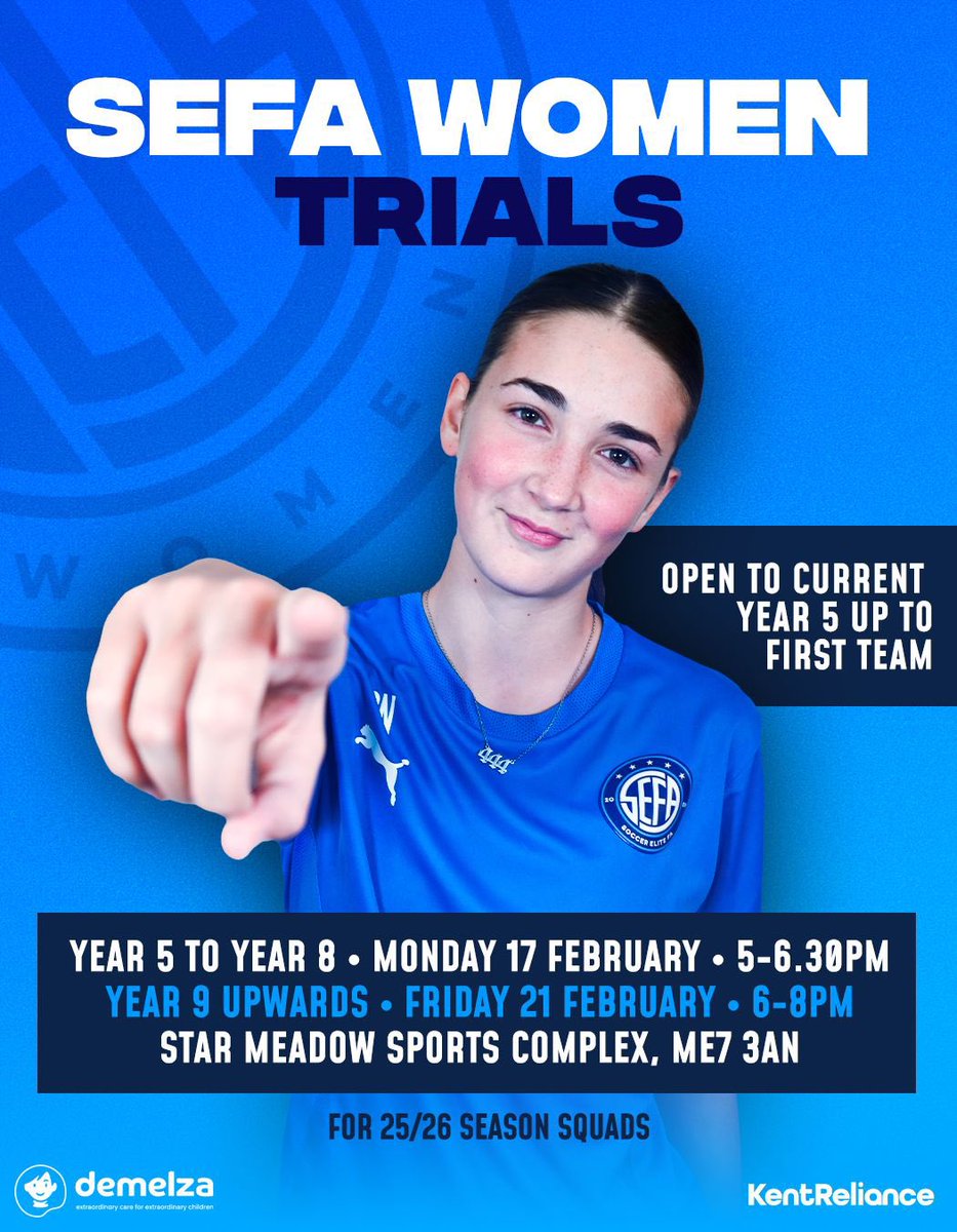 HERE WE GO! 

For the 25/26 Season &amp; beyond, recruitment starts in February, as we host our 1st round of trials in the half term at our beautiful home ground <a href="/StarMeadowSC/">Star Meadow Sports Complex</a>! 

Register via the link; soccerelitefa.com/sefa-women

See you on the grass! 💙⚽️

#Womensfootball #Trials