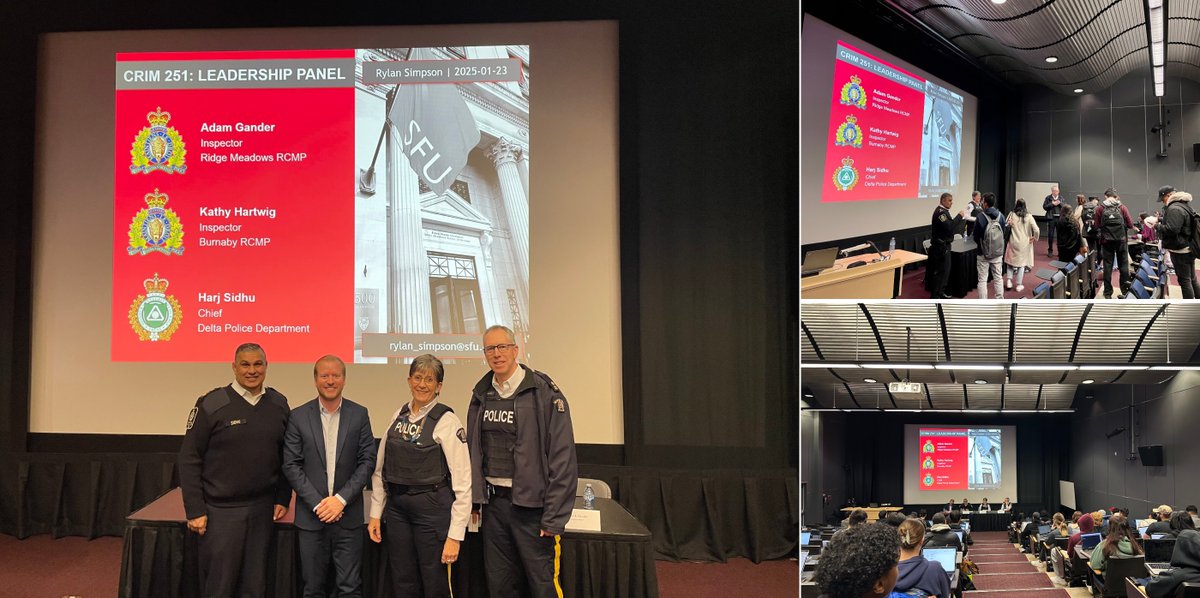 Rylan Simpson (@rylan_simpson) on Twitter photo Kicked off my <a href="/SFU/">Simon Fraser University</a> CRIM 251 panel series with an impt discussion about #police #leadership.
Thx to <a href="/deltapolice/">Delta Police Department</a> Chief Sidhu, <a href="/BurnabyRCMP/">Burnaby RCMP</a> Insp. Hartwig & <a href="/RidgeRCMP/">Ridge Meadows RCMP</a> Insp. Gander for participating & sharing your insights with my <a href="/sfucriminology/">SFU Criminology</a> students! 🚔 Kicked off my <a href="/SFU/">Simon Fraser University</a> CRIM 251 panel series with an impt discussion about #police #leadership.
Thx to <a href="/deltapolice/">Delta Police Department</a> Chief Sidhu, <a href="/BurnabyRCMP/">Burnaby RCMP</a> Insp. Hartwig & <a href="/RidgeRCMP/">Ridge Meadows RCMP</a> Insp. Gander for participating & sharing your insights with my <a href="/sfucriminology/">SFU Criminology</a> students! 🚔