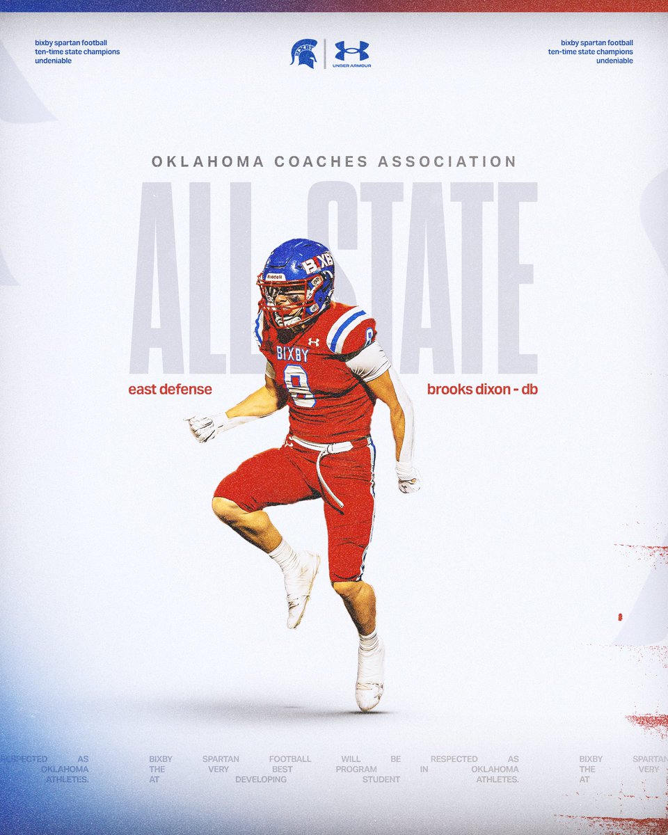𝐓𝐡𝐞 𝟐𝟎𝟐𝟓 𝐎𝐂𝐀 𝐀𝐥𝐥-𝐒𝐭𝐚𝐭𝐞 𝐓𝐞𝐚𝐦

Congratulations to <a href="/brooksdixon10/">brooks dixon</a> for being named to the Oklahoma Coaches Association East Defense!

#BixbySpartans | #Undeniable