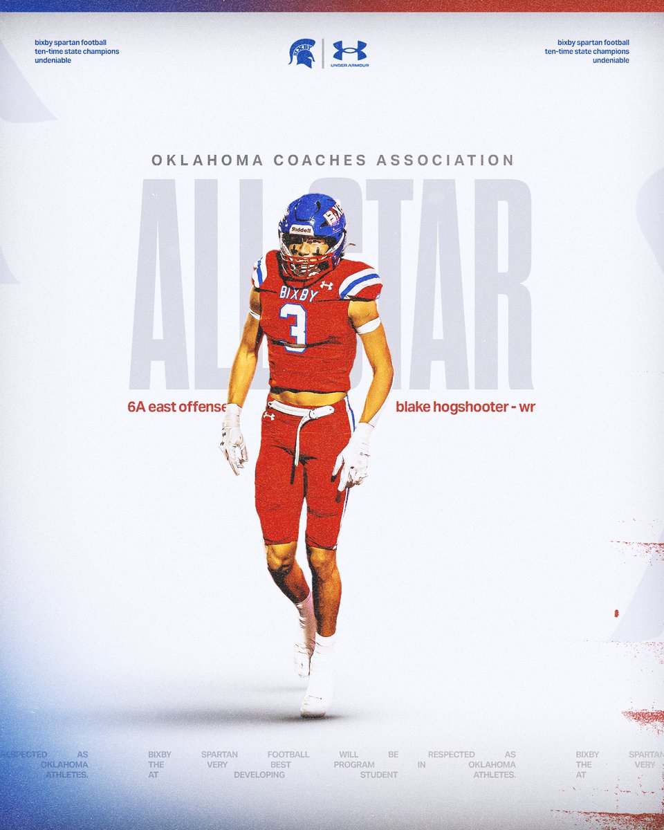 BixbySpartanFB's tweet photo. 𝐓𝐡𝐞 𝟐𝟎𝟐𝟓 𝐎𝐂𝐀 𝐀𝐥𝐥-𝐒𝐭𝐚𝐫 𝐓𝐞𝐚𝐦

Congratulations to @blakehogshooter for being named to the Oklahoma Coaches Association 6A East Offense!

#BixbySpartans | #Undeniable https://t.co/yvxnyKzec2