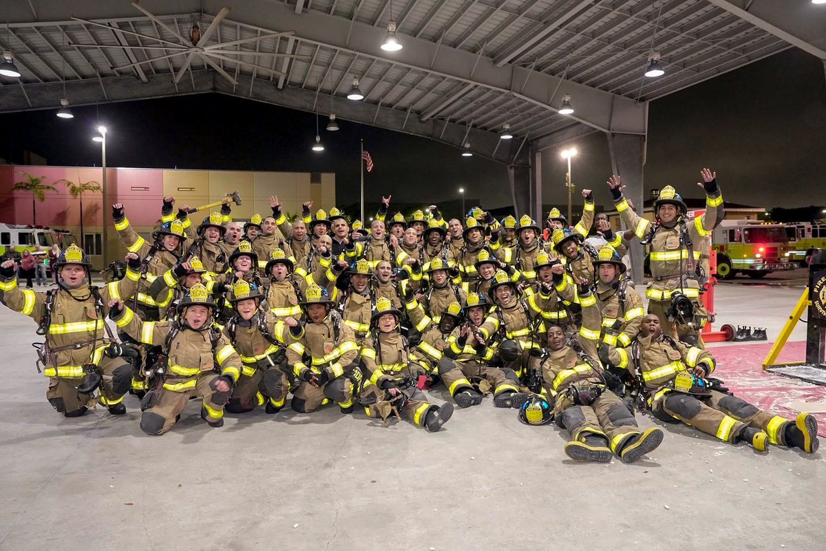 MiamiDadeFire's tweet photo. Yesterday, #MDFRClass156 provided a demonstration of some of the firefighting skills they have been learning since their training began last fall to their loved ones during their Family Night. “Welcome to the Family” was the theme of the evening, as family members were shown around the #MDFR Training Center.