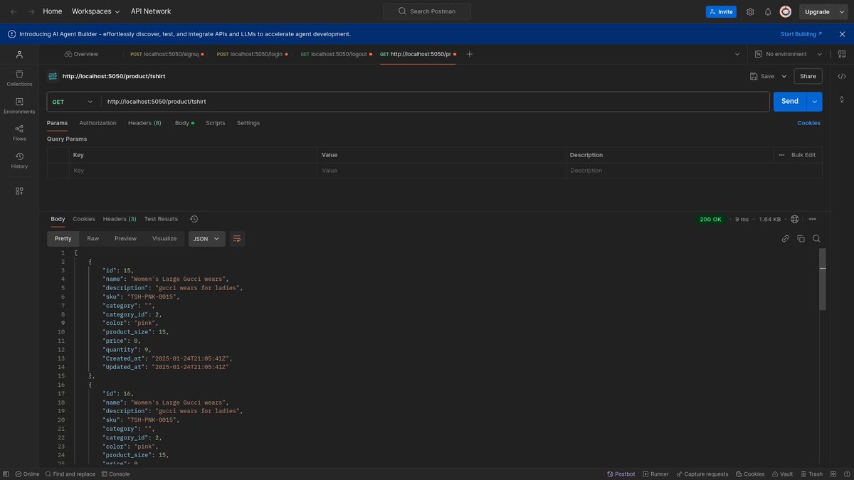 LawsonRedeye's tweet image. Day 82 of #100DaysOfGolang
✅ Fixed data persistence issue for new products using GORM db.Exec() for RAW SQL queries
✅ Added route to fetch all data by product category name
✅ Tested endpoints with Postman
#Golang #GORM #WebDev #CodingJourney