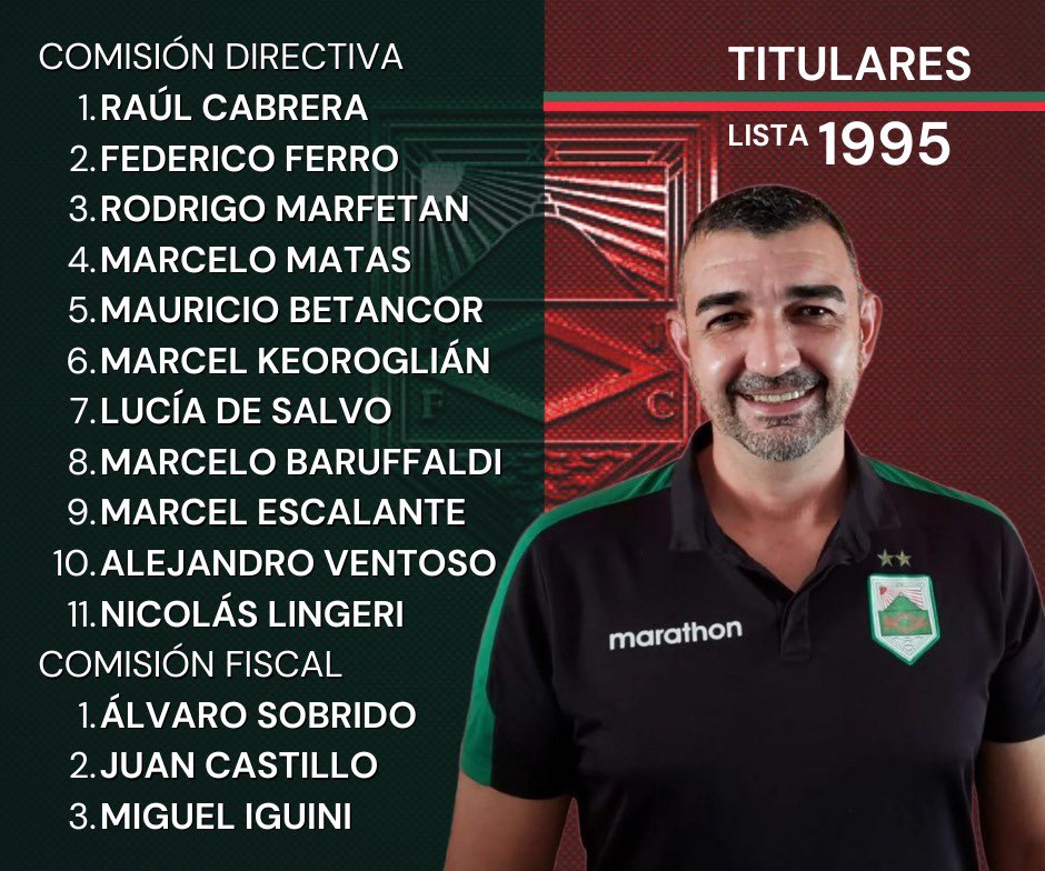 El martes presentamos nuestro equipo en el Florencio Sánchez y ayer la lista fue aprobada por la Comisión Electoral. Ahora toca que los conozcan en las redes. Aquí están los titulares de la lista 1995.

#HayEquipo
#SentidoDePertenencia
#Lista1995
#RaulCabreraPresidente