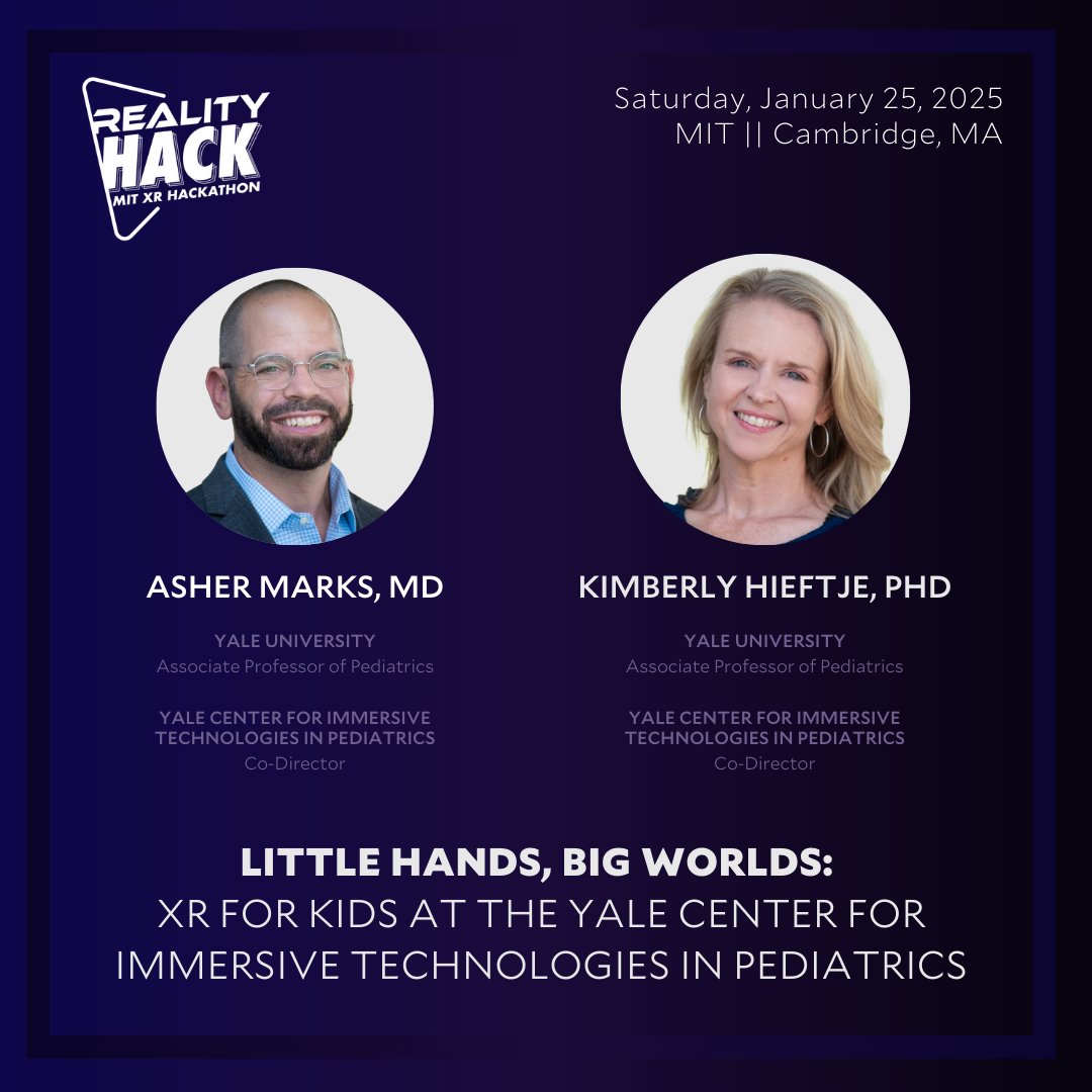 XRPeds's tweet image. Drs. Asher Marks and Kimberly Hieftje, Co-Directors of XRPeds, are excited to be presenting at MIT's classic hackathon, Reality Hack! This Saturday, January 25th, they will be presenting the latest recommendations regarding XR use and development for kids.
#XR #VR #Hackathon