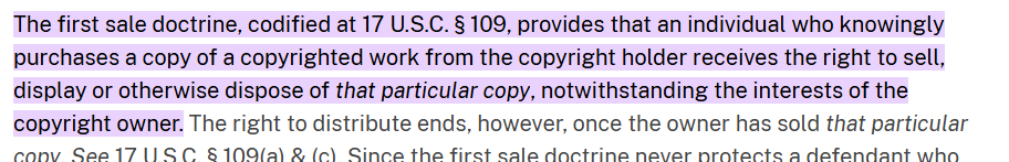 I guess <a href="/netflix/">Netflix</a> does not honor federal law and the First Sale doctrine.  Don't sell used Stranger Things DVDs, Netflix will strike your eBay account.   [CRM 1500-1999
1854.]