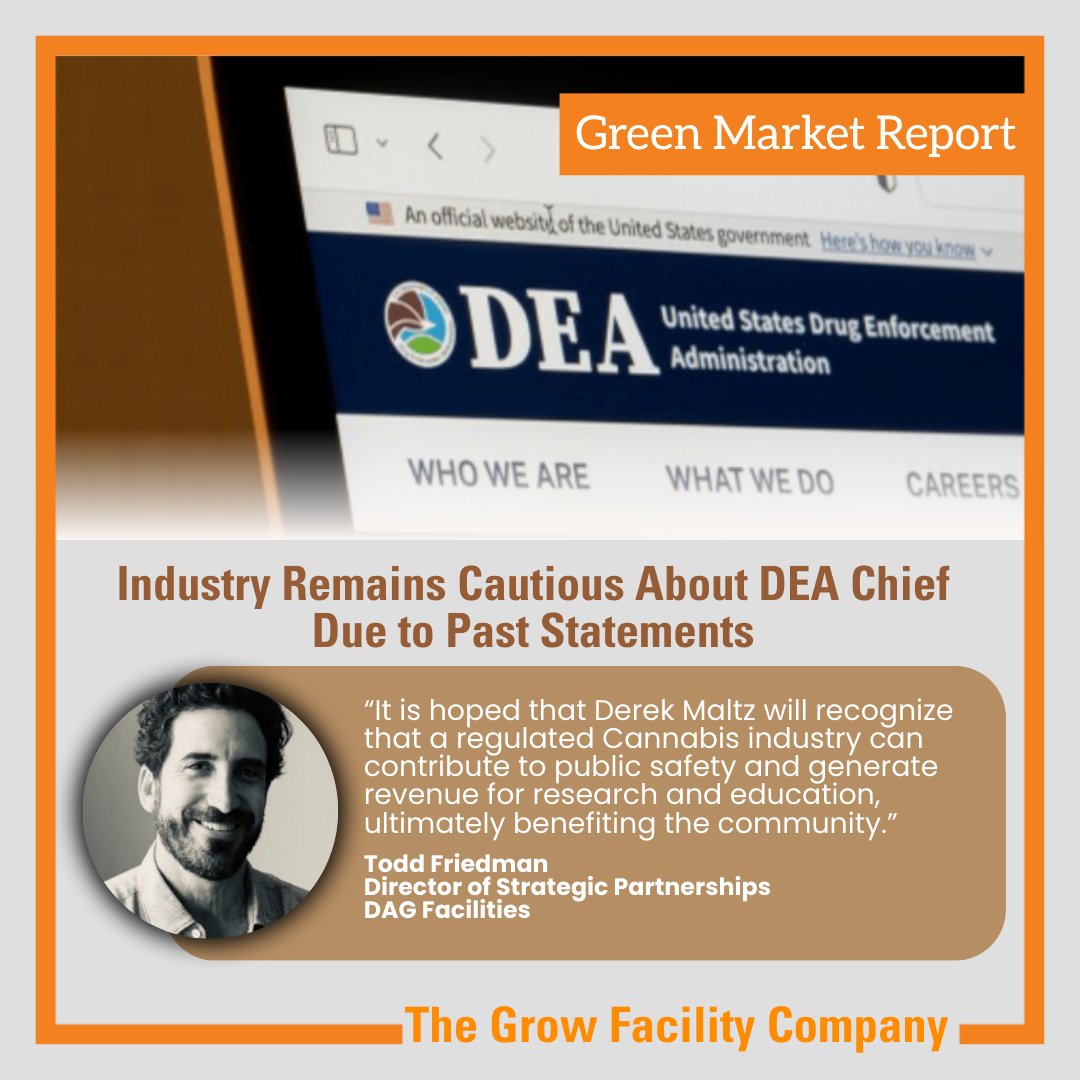 DAG is leading the charge in Cannabis cultivation facilities. With Derek Maltz recently named interim DEA chief, despite his past skepticism about Cannabis reform, the industry remains cautious. DAG provides their expert insight to Green Market Report.🌱📈 bit.ly/3E9Lkv6