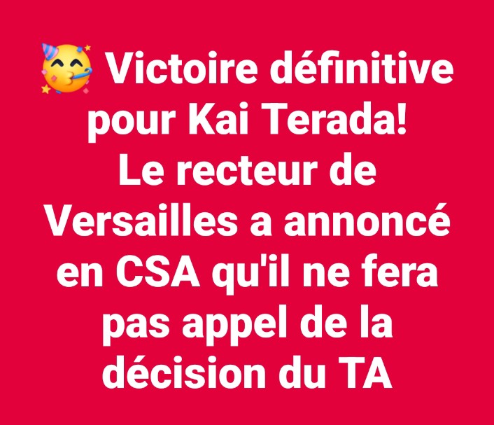 tpamz's tweet photo. 🥳Victoire définitive pour #KaiTerada ! La lutte paye contre la répression dans l'éducation ✊🏾
Le recteur @acversailles a annoncé en CSA que @education_gouv ne fera pas appel de la décision du TA qui réintégre Kai Terada au lycée Joliot Curie de Nanterre 🔥#SoisProfEtNeTeTaisPas https://t.co/gGXvqtJPJZ