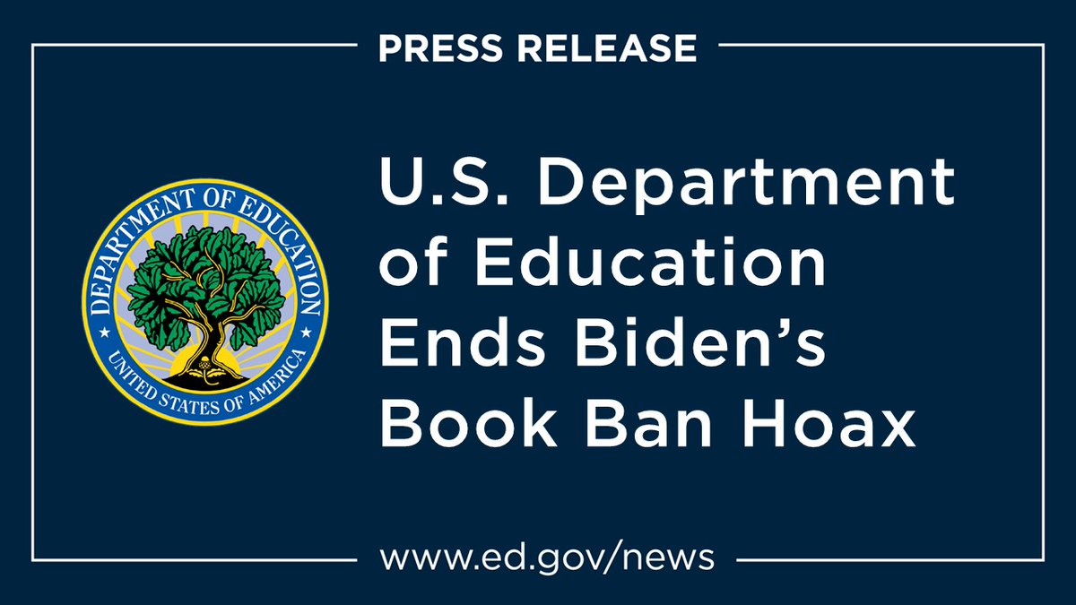 Today, the U.S. Department of Education ended President Biden’s “book ban” hoax. 

Read more: ed.gov/about/news/pre…