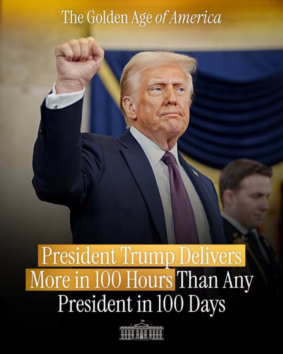 bennyjohnson's tweet photo. 🔥INCREDIBLE: President Trump has officially accomplished more in 100 hours than any president in 100 days.

This is exactly why the Deep State and corporate media tried to ruin him. https://t.co/AoY7WmDRfL