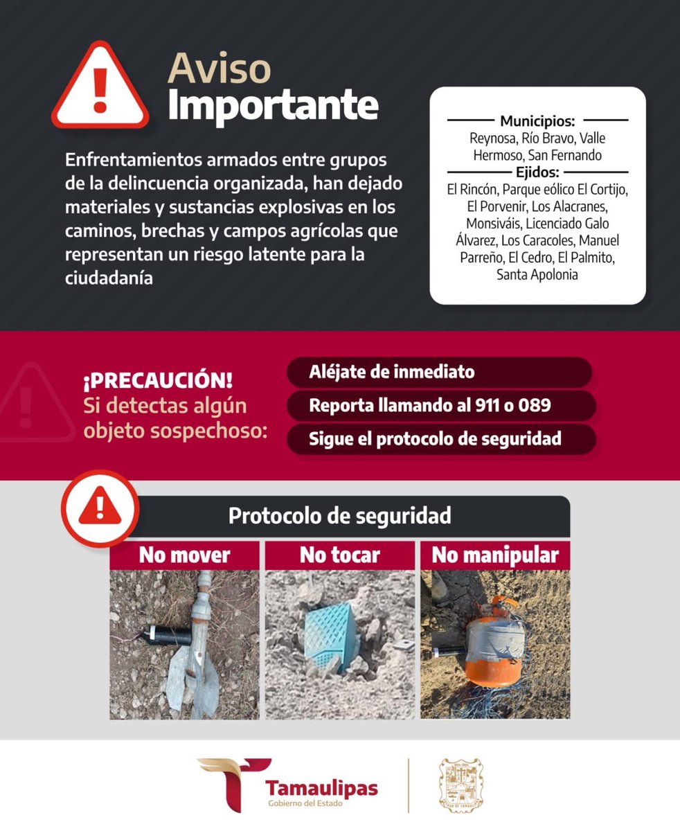 Advierte <a href="/gobtam/">Gobierno Tamaulipas</a> sobre sustancias o materiales explosivos en la frontera norte #QueNoSeLePase facebook.com/share/p/1FF7Y6… #cdvictoria #Tamaulipas