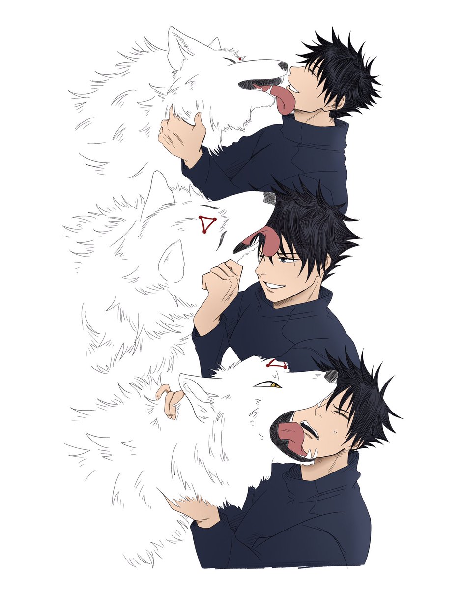 soltarination_'s tweet photo. Saw it somewhere else and thought it will look cute with Megumi and Shiro🥺❤️

And I won’t forgot about Toji and Mamagumi🤍🤍

#megumfushiguro #JujutsuKaisen #TojiFushiguro 

Ref Cr: @submori_521 https://t.co/QzX6mEHiTC