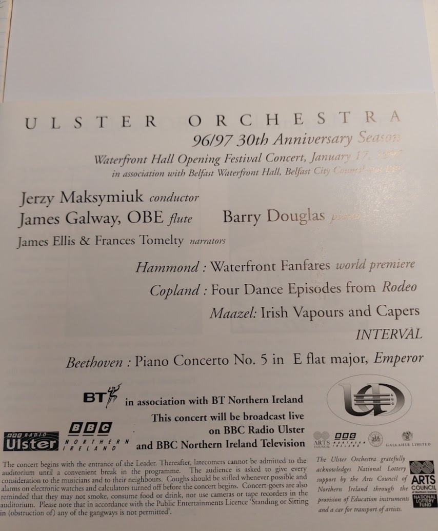 doc_malone2004's tweet photo. @UlsterOrchestra @Waterfront_Hall I was fortunate to be present at all three of the opening concerts that weekend. Unfortunately, Monserrat Caballe was indisposed and her place was taken by Lesley Garrett. https://t.co/CEwEID2BOZ