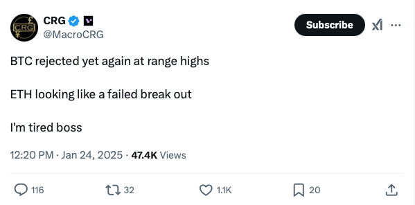 HindsightOx's tweet photo. $btc

We are in time-based capitulation.

Ride. https://t.co/0IKq5pOZ7C