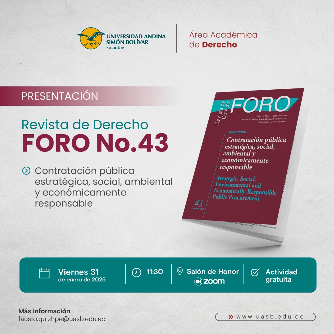 💡📘 𝗗𝗲𝘀𝗰𝘂𝗯𝗿𝗲 𝗹𝗮 𝗻𝘂𝗲𝘃𝗮 𝗲𝗱𝗶𝗰𝗶𝗼́𝗻 𝗱𝗲 𝗙𝗼𝗿𝗼 𝗡𝗼. 𝟰𝟯

¿Te imaginas un modelo de contratación pública que sea estratégico, social, ambiental y económicamente responsable? 🌍💼

La 𝗥𝗲𝘃𝗶𝘀𝘁𝗮 𝗱𝗲 𝗗𝗲𝗿𝗲𝗰𝗵𝗼: 𝗙𝗼𝗿𝗼 nos invita a reflexionar sobre