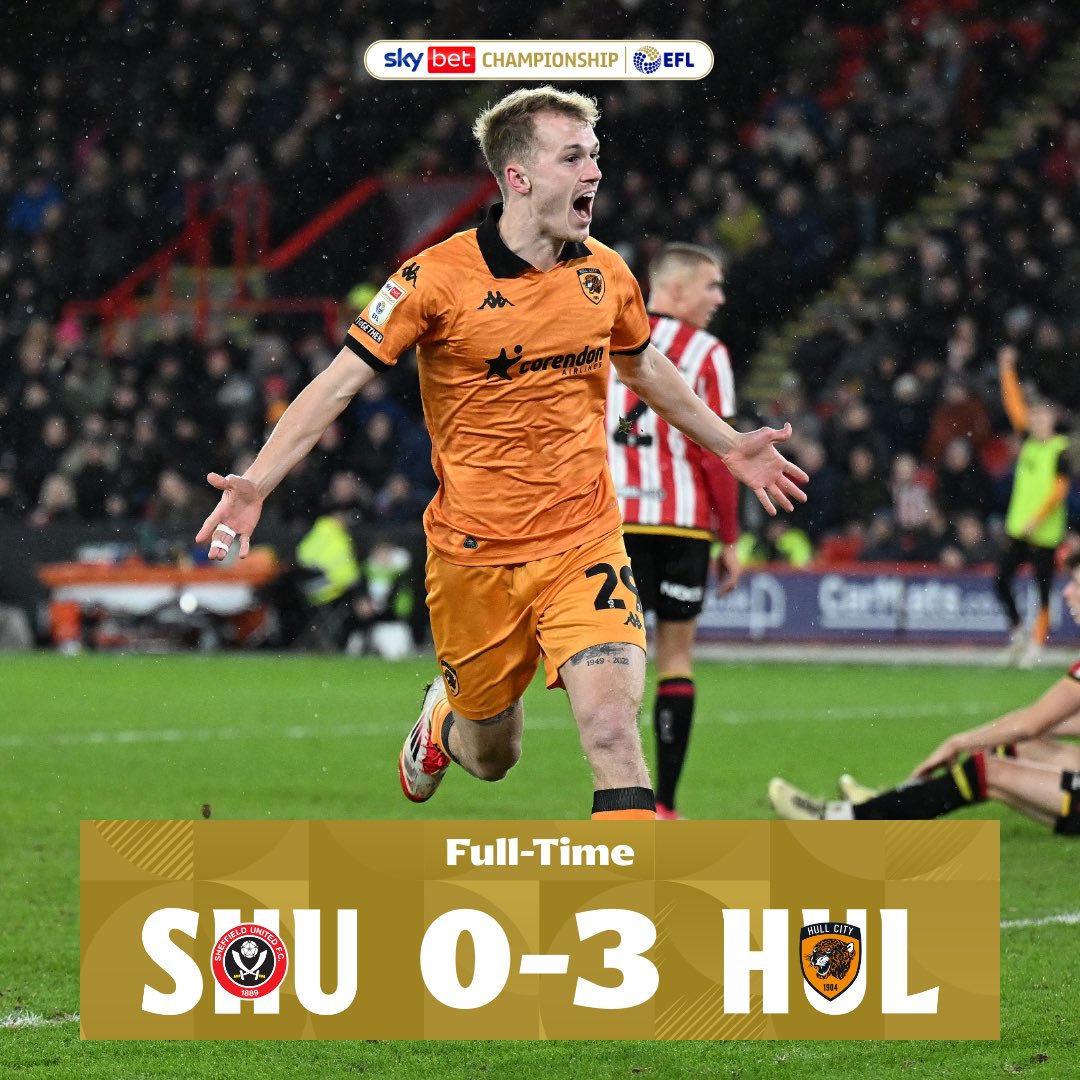 SkyBetChamp's tweet photo. A HUGE Yorkshire derby win for @HullCity as @SheffieldUnited miss the chance to go top!

#EFL | #SkyBetChampionship https://t.co/02YTT4CGg7