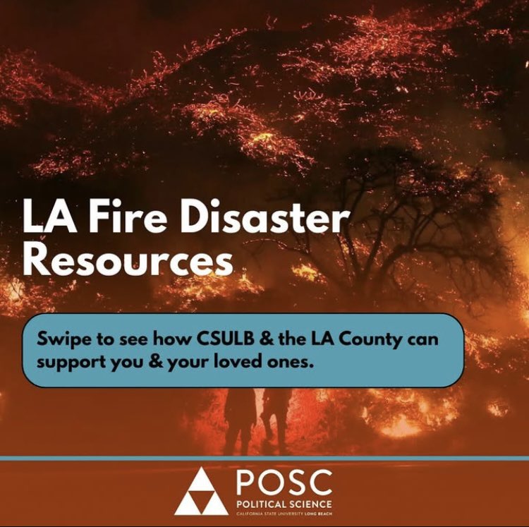 csulbposc's tweet photo. Our thoughts are with all who are affected by the LA wildfires.

Please make sure to follow the following accounts for future updates and resources: @‌basicneedscsulb &amp; @‌slbcommunity.

Use the following link to access CDSS Disaster Response: https://t.co/BTp291wH7w https://t.co/ZmtCcQm80L