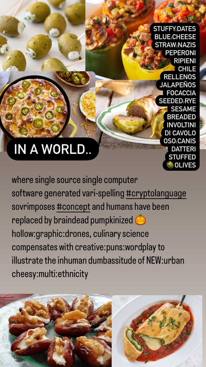 sammcnary's tweet image. IN A WORLD..
where single source single computer software generated vari-spelling #cryptolanguage sovrimposes #concept and humans have been replaced by braindead pumpkinized 🎃#hollowGRAPHICdrones, culinary science compensates with #creativePUNS #wordplay to illustrate the inhuma