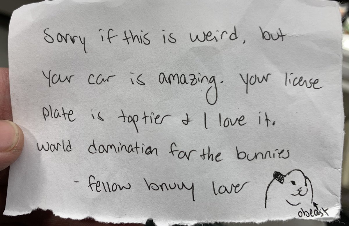 SOMEONE LEFT THIS ON MY WINDSHIELD DURING WORK 
AAAAA thank you mystery bnuy appreciator