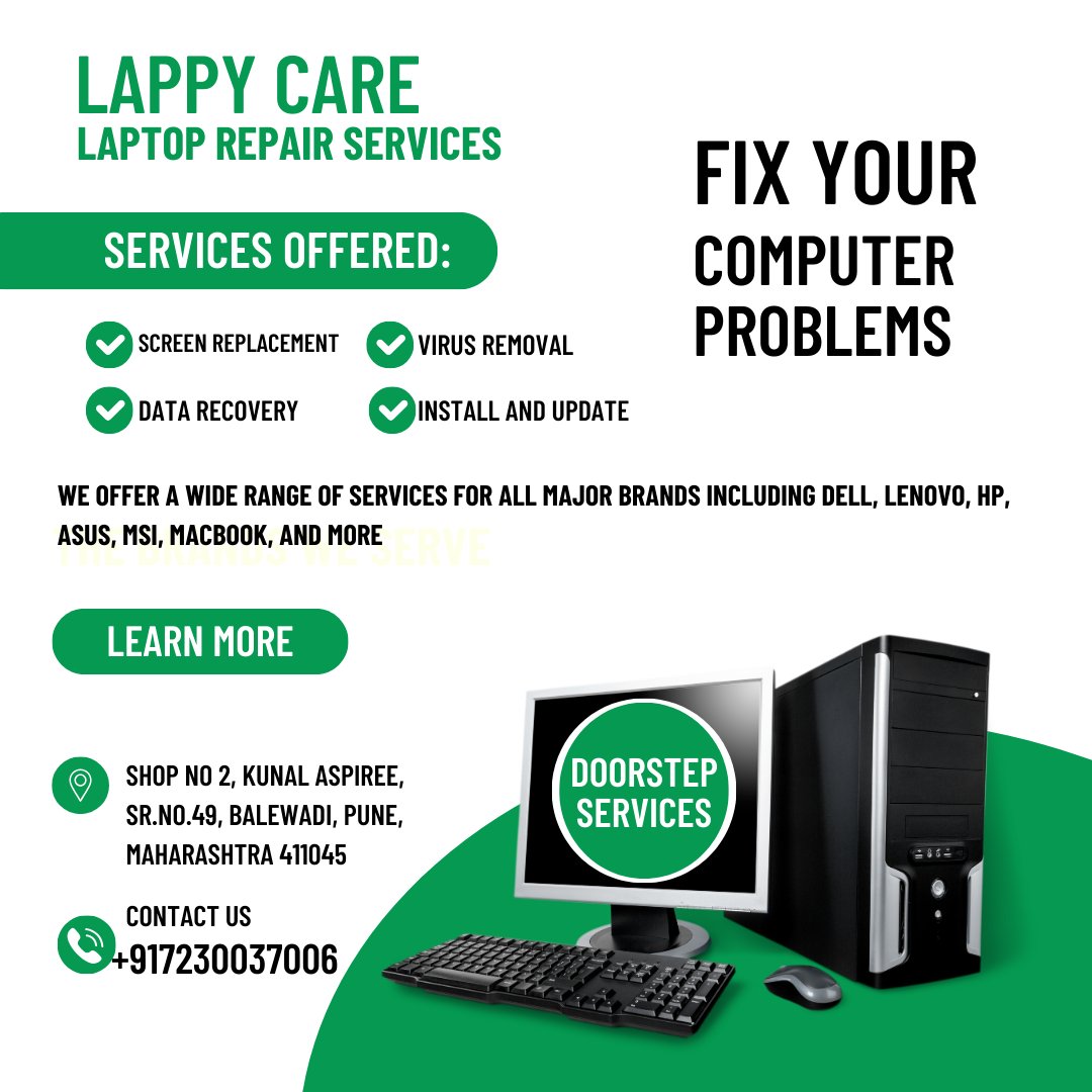 BanerBalewadi's tweet photo. Got a busted laptop?#LappyCare team is here to fix your laptop problems
Contact: +917230037006
https://t.co/ZyIwm9BSdM
#LaptopRepair #BanerBalewadi #Laptoprepairservice #computerservicecenter https://t.co/SFKrQ5WX0j