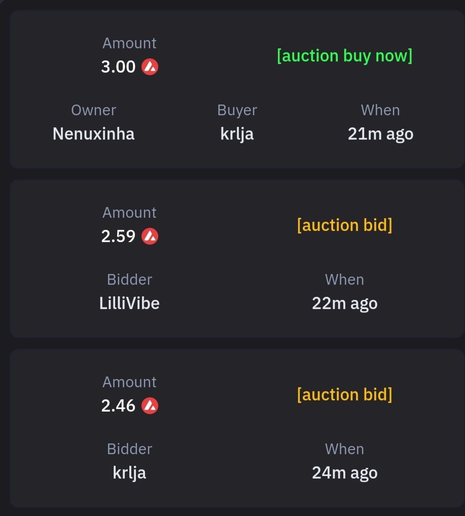 Nenuxinha's tweet photo. Crazy #bidwar between @LilliVibe and Krlja Ending with @krlja_ustvari finally buying directly at 3 avax #2 of Pretenders Society.
Thank you so much everyone who place their bid ๐๐๐ https://t.co/cuyWGBy9Sg
