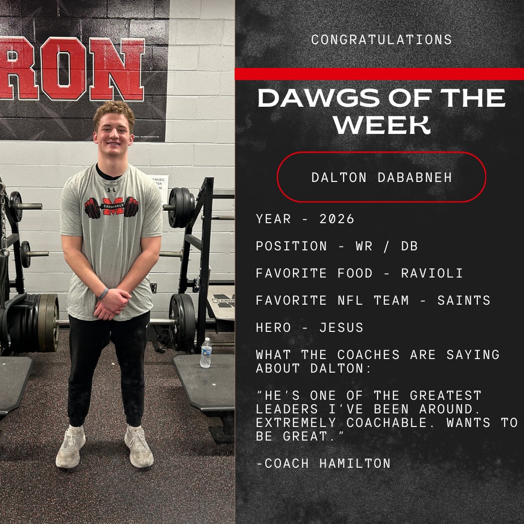 Dawgs of the Week! They #TrainedToDominate all week long <a href="/Dalton_Dababneh/">Dalton Dababneh</a> <a href="/JaylonFrazier3/">Jaylon “JJ” Frazier</a> <a href="/FootballMelissa/">Melissa Cardinal Football</a>
