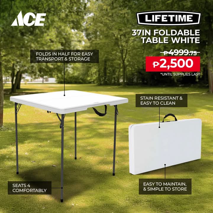 SMCityMarikina's tweet image. ✨ Big on style, small on space! Meet the Lifetime 37in Foldable Table—perfect for meals, work, or fun gatherings. Get it now for just ₱2,500 at Ace Hardware,, SM City Marikina.

acehardware.ph/pages/store-lo…

#ACEHardwarePH #ACEHelpful #SMCityMarikina