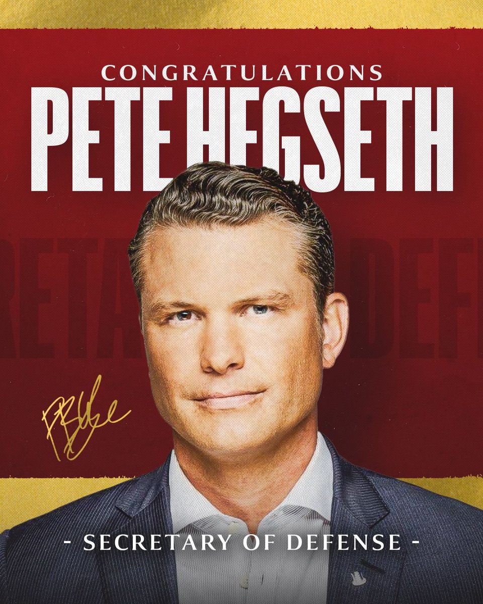 HouseGOP's tweet photo. Congratulations to our new Secretary of Defense Pete Hegseth! https://t.co/9i7sKz6ulQ