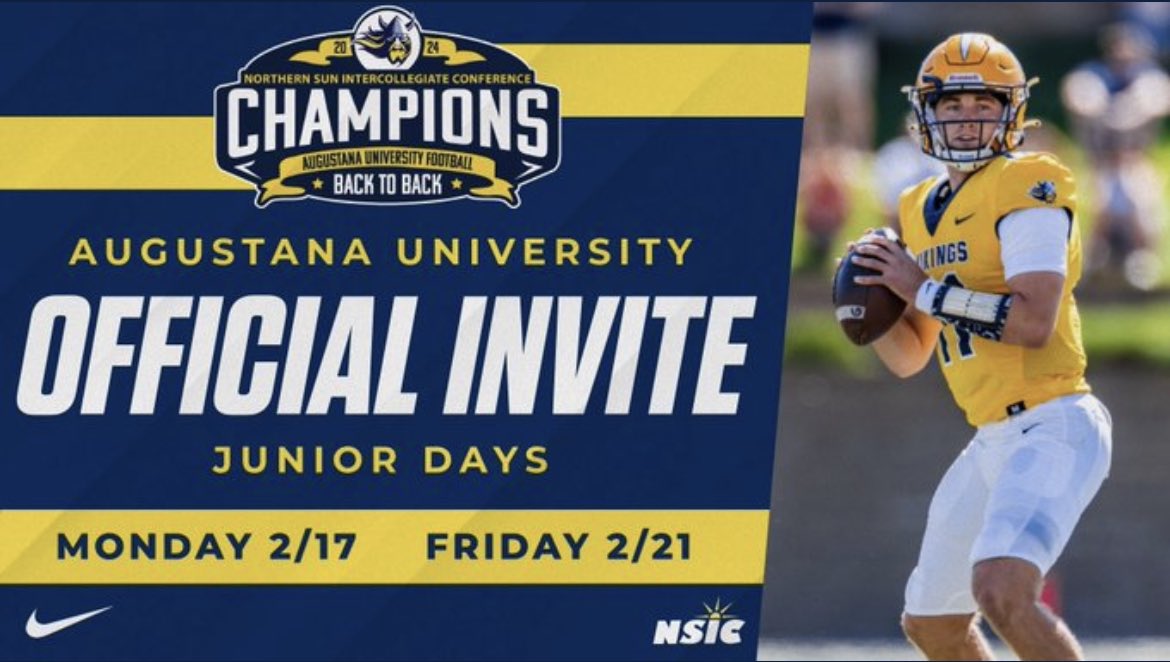 Thank you <a href="/CoachSipple/">Mark Sipple</a> and  <a href="/AugieFB/">Augustana Football</a> for the junior day invite. Excited to get to meet the coaching staff and tour the facility.