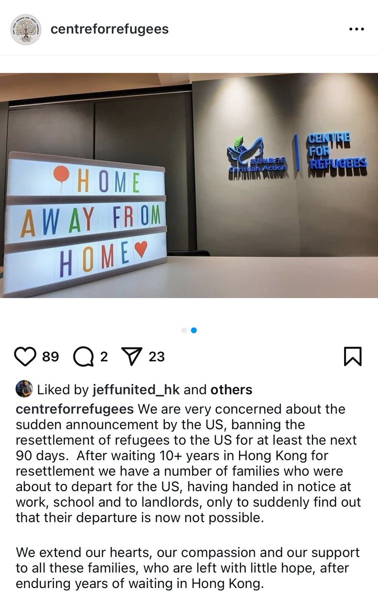Centre for Refugees in Hong Kong says families waiting in the city for 10+ years to be re-settled in the US have been told they now cannot go because of Trump immigration policy.
