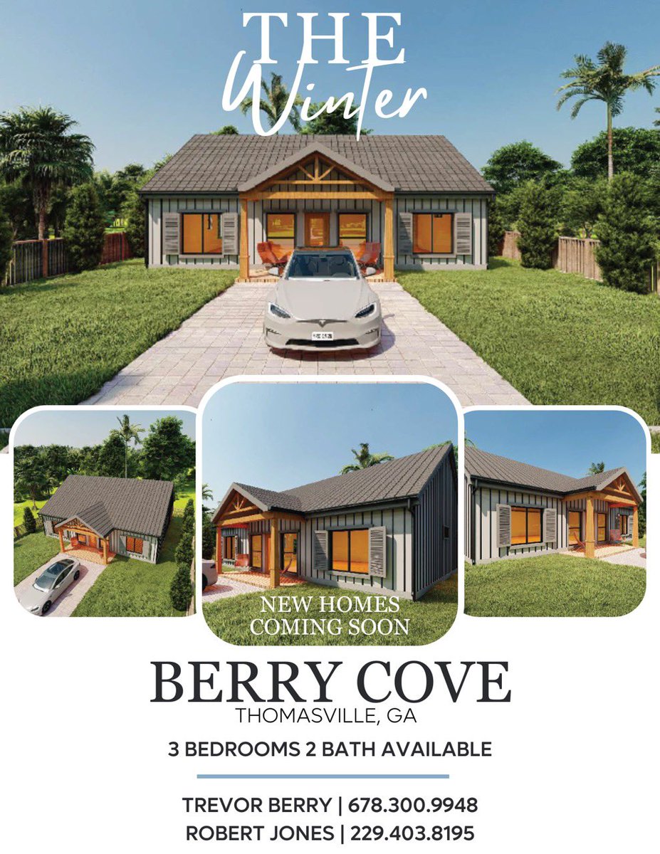 We are so excited in what God is doing in Thomasville, GA. With the vision that He has given us will definitely be a blessing in this community. These are some of the type of Custom Homes that we will be listing in Berry Cove. These are 3d Exterior renderings that we will build