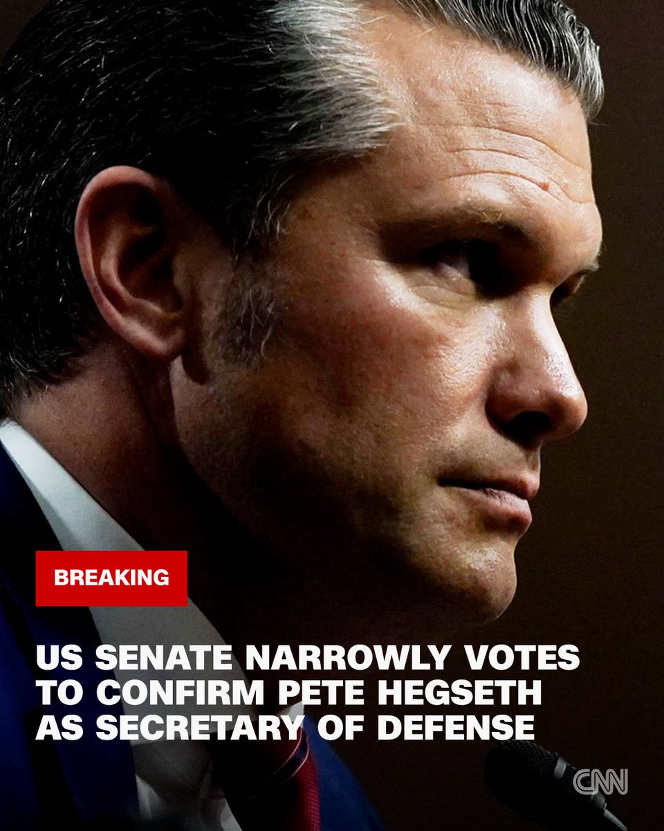 The US Senate narrowly votes to confirm embattled Pete Hegseth as defense secretary, with Vice President JD Vance casting the tie-breaking vote cnn.it/40NFfgL