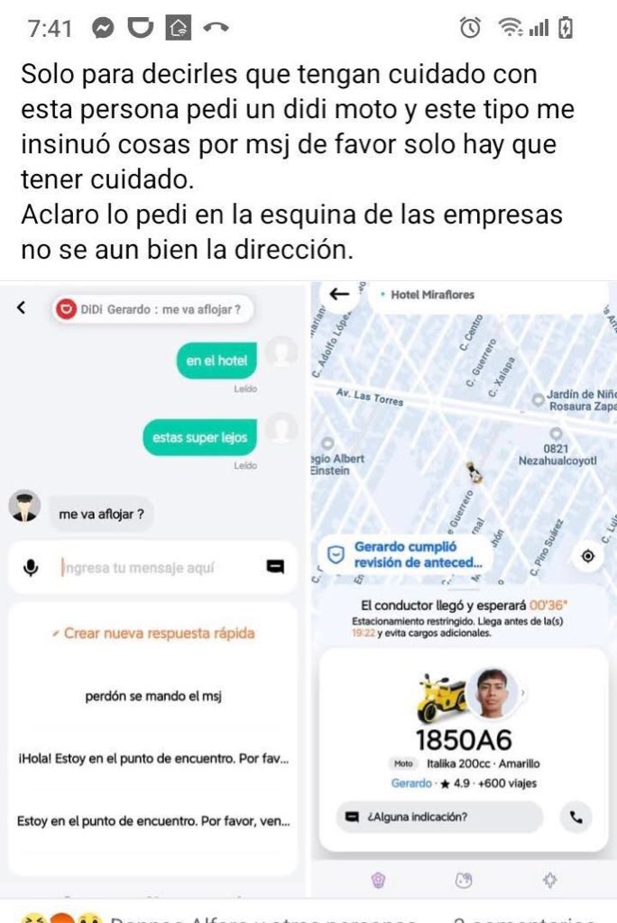 MichellGranad15's tweet photo. @DiDi_Mexico Su “trabajador” hace unos memes me robó mis cosas y después del proceso que se me indicó y de la demanda no hacen absolutamente nada. Hoy, otra usuaria lo reporta por insinuaciones y acoso. Ojito con sus trabajadores, solo siguen exponiendo a los usuarios. https://t.co/DWxiJKqmC4