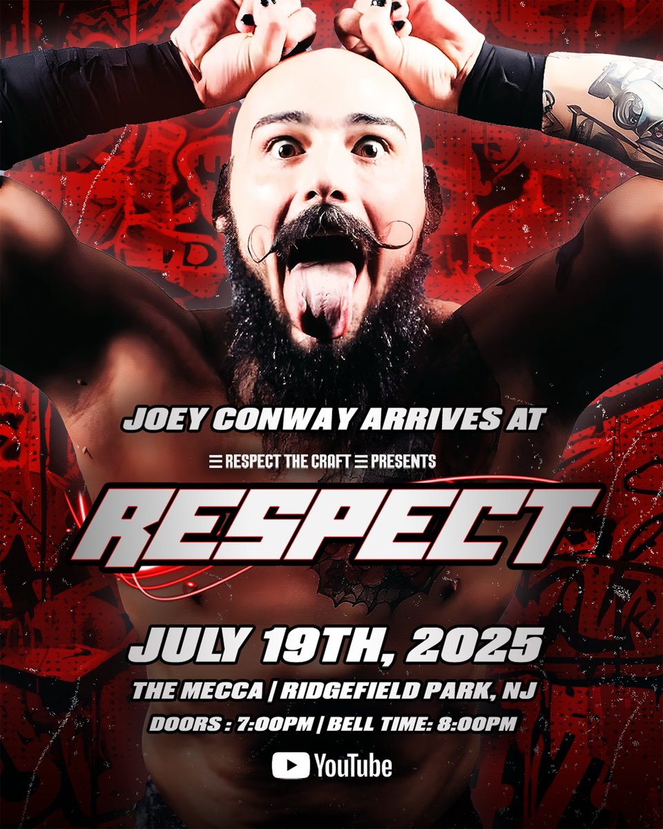 ICYMI 📣📣📣

As announced earlier tonight “The Cause Of It All” <a href="/JoeyConway_/">📍Joey Conway📍</a>  will be in action live at Respect The Craft Presents #RESPECT 

🎟️ GET YOUR TICKETS NOW:
( tinyurl.com/RESPECT25 )

Saturday July 19th
106 Bergen Ave
Ridgefield Park, NJ
#RESPECT LIVE!

🎨: <a href="/bradgarz/">bradley..</a>