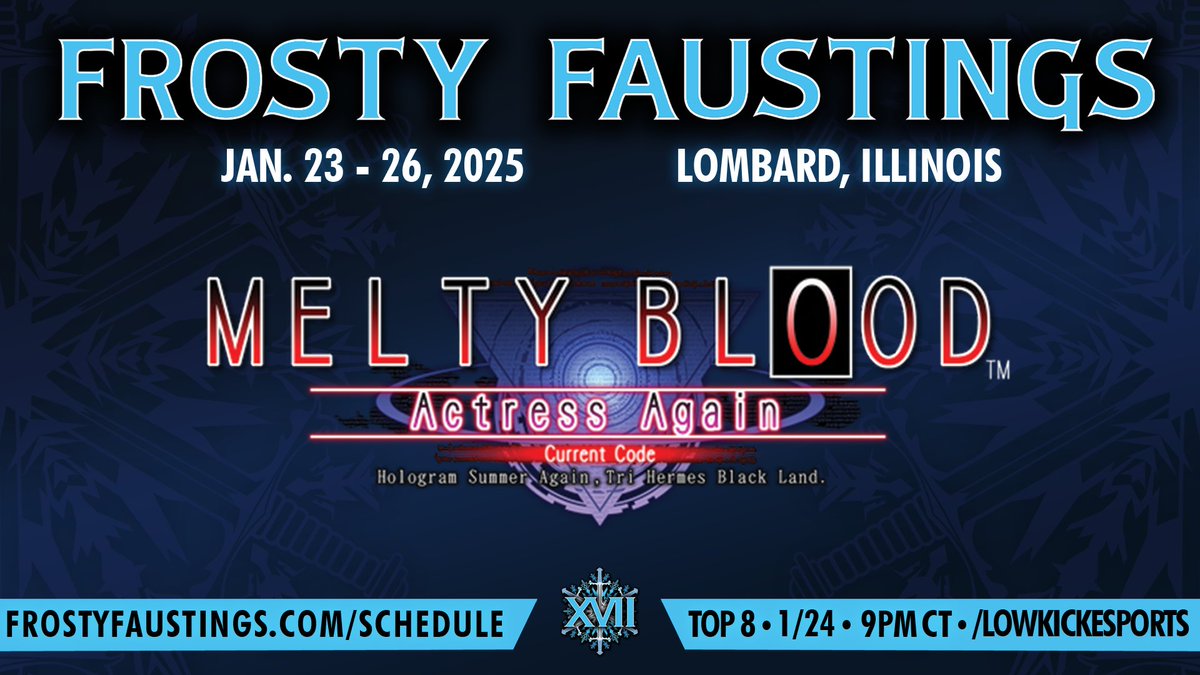 Frosty Faustings (@frostyfaustings) on Twitter photo Top 8 of #MBAACC is about to start! Watch now at <a href="/LowKickEsports/">Low Kick Esports @ World Warrior US Midwest</a> - twitch.tv/lowkickesports
Show some love to the competitors and contribute to the <a href="/matcherino/">Matcherino</a> - matcherino.com/series/2412 Top 8 of #MBAACC is about to start! Watch now at <a href="/LowKickEsports/">Low Kick Esports @ World Warrior US Midwest</a> - twitch.tv/lowkickesports
Show some love to the competitors and contribute to the <a href="/matcherino/">Matcherino</a> - matcherino.com/series/2412