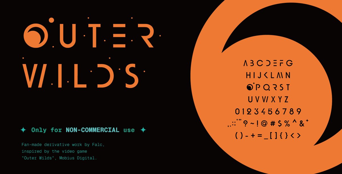 Falc_000G's tweet photo. #OuterWilds
Fanmade derivative typeface

The title characters of Outer Wilds are just beautiful🥹, so I made a derivative design to extend the font into a set. Check it out now!
https://t.co/gAfBcWRLFa

Only for NON-COMMERCIAL use. All rights reserved to Mobius Digital. https://t.co/GcywkLCBk0