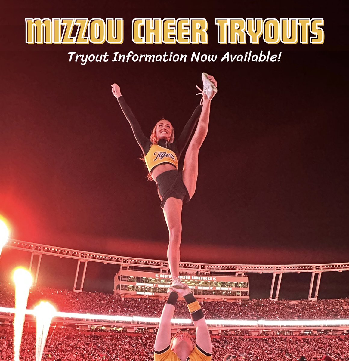 Become a part of the Mizzou Cheer family! Tryout information is now available. Check out the links in our bio to access the Tryout Application, Medical packet and Recruitment video link! 🐯 #MIZ