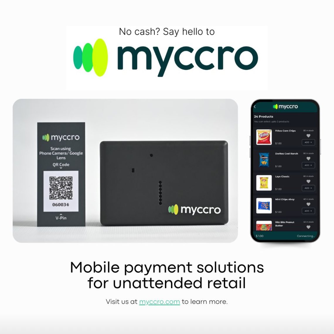 Bring seamless mobile payment solutions to your vending machines and delight your customers. Start using myccro today!
#vending