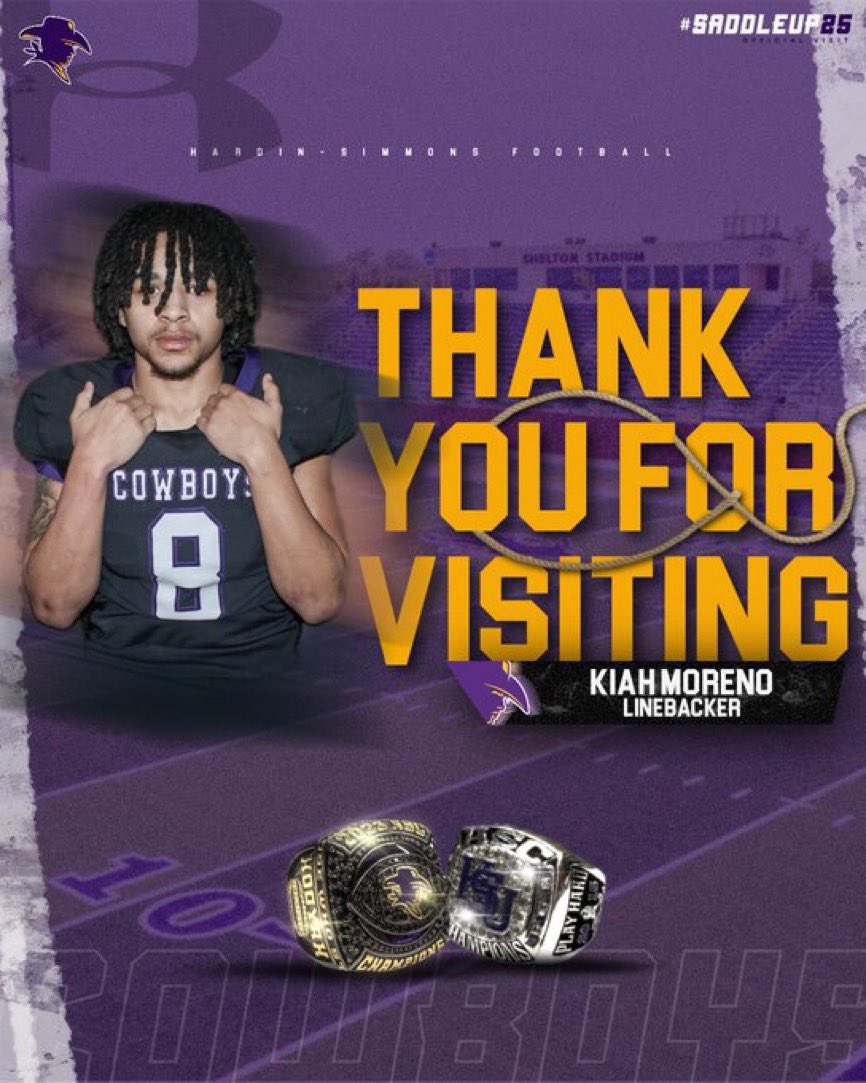 KiahMoreno_'s tweet photo. #AGTG After a great visit , conversation with @CoachGGlynn and @MattMitchellHSU i’m blessed to receive my 11th offer from @HSUCowboys 🤠🟣 @joe_rauls @CoachN_Sanchez @LBJSports https://t.co/R0iK53ElGP