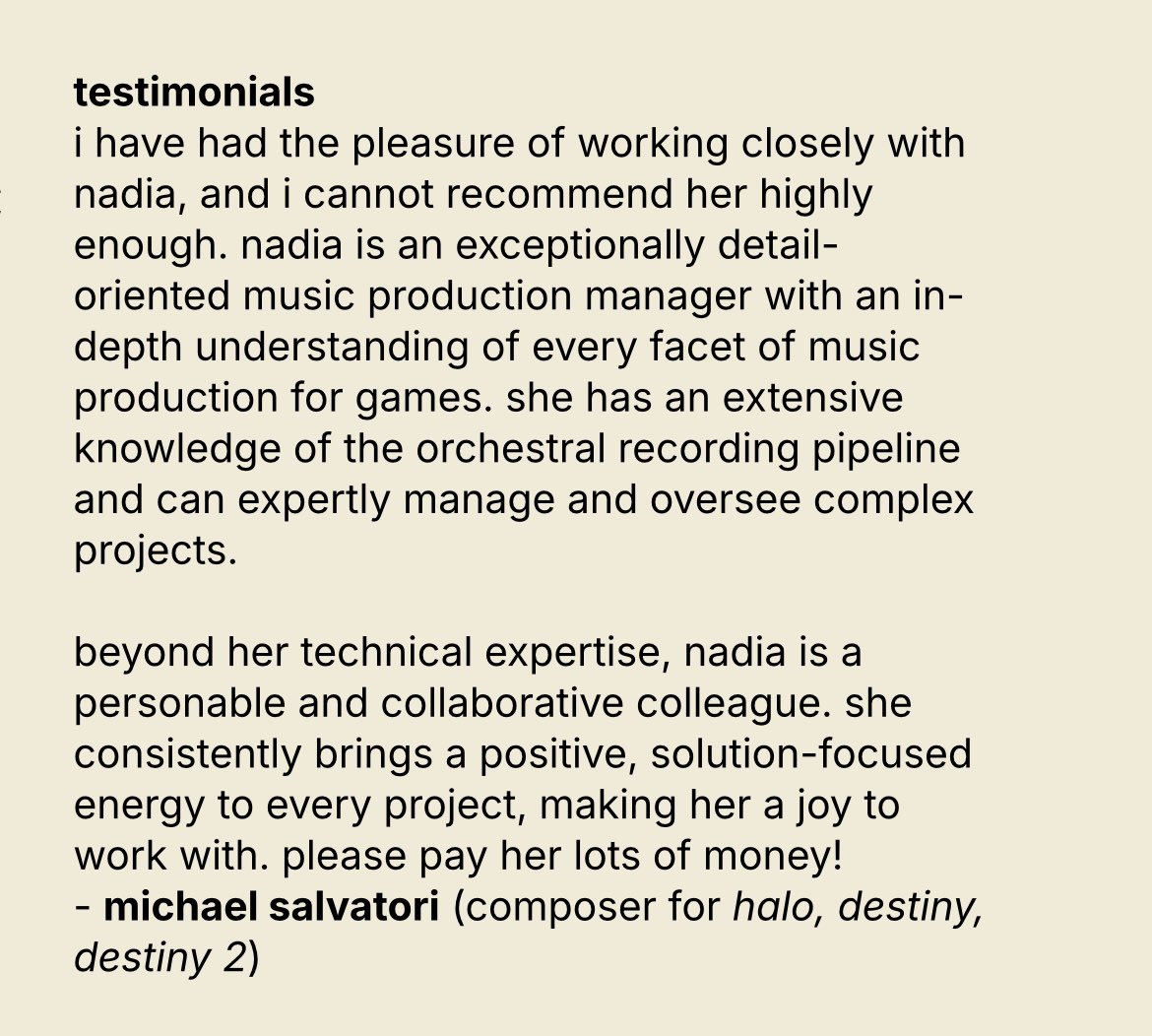 my former coworker mike salvatori wrote me such a sweet reference for my website 🥹🥹🥹