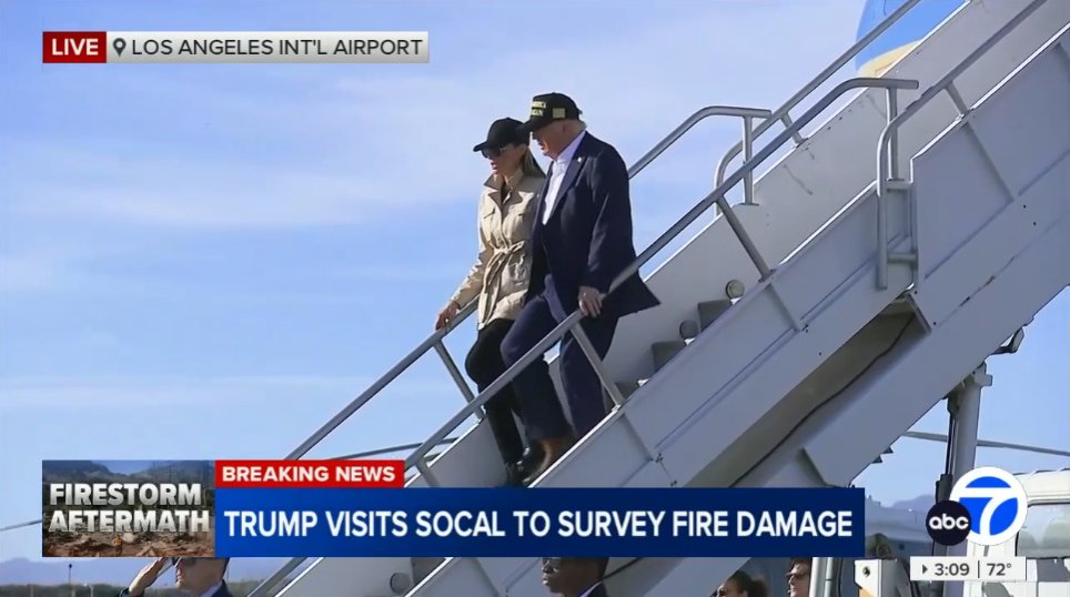 President Trump is now headed to Palisades to do an aerial tour and walking tour, will talk to affected homeowners. abc7.la/3E6Xvst